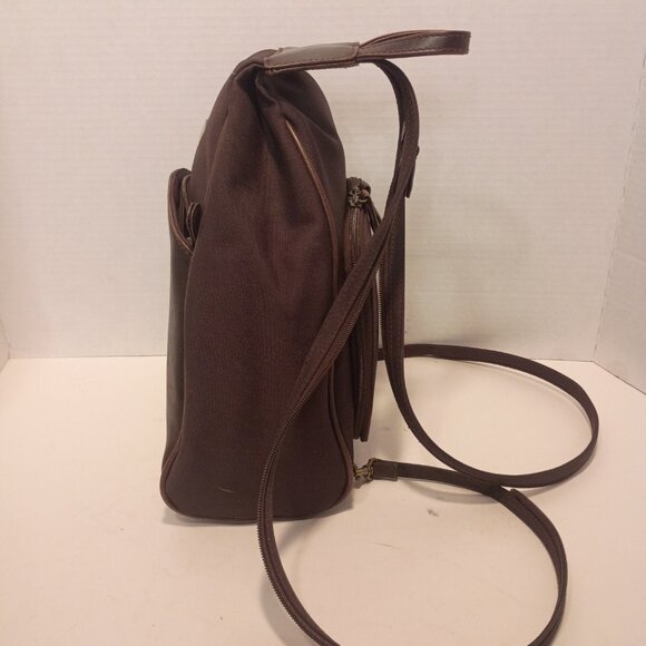 '90s CRAZY HORSE/Liz Claiborne Brown Leather & Nylon 2-Way Daypack Sling Bag - Picture 6 of 14